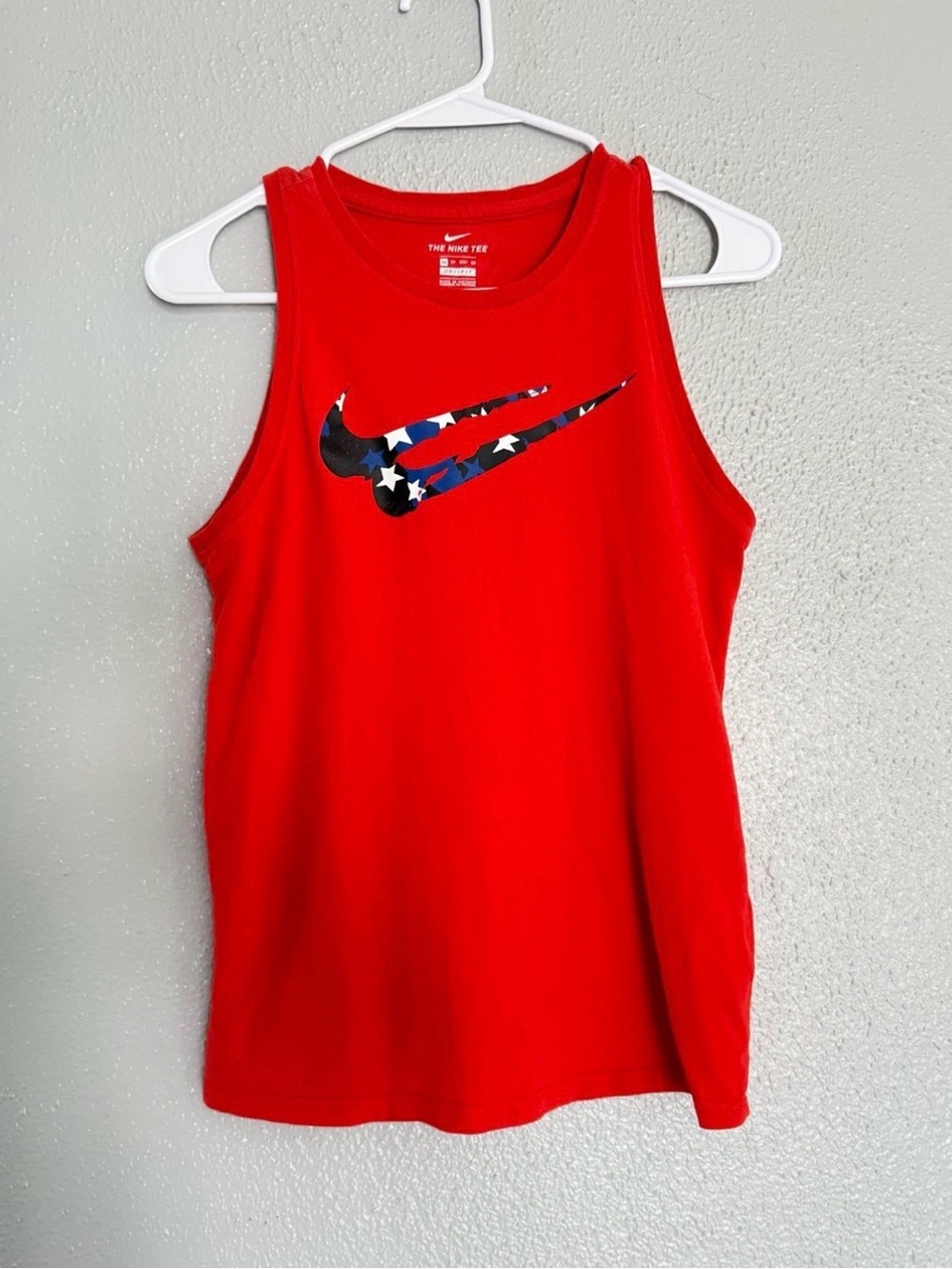 Nike Red Tank Top with Star-Patterned Swoosh